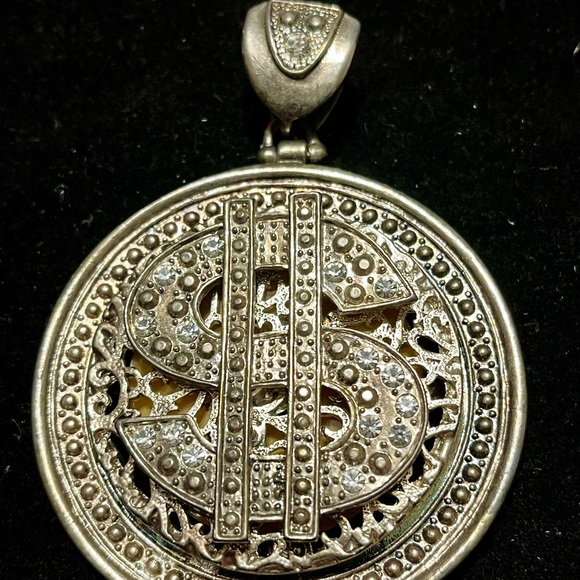 Silver Dollar Rhinestone Sign Pendant - Picture 7 of 17